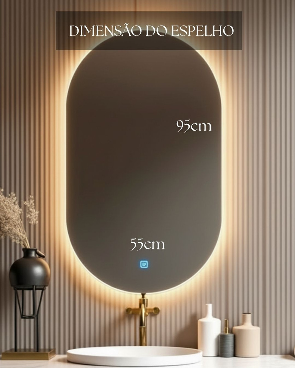 Miniatura: Espelho Oval com Led Touch Premium 4mm 55x95cm – Design Moderno