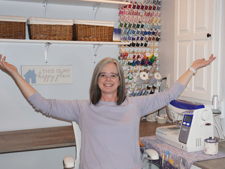 Crafting Therapy Shop owner in her sewing space