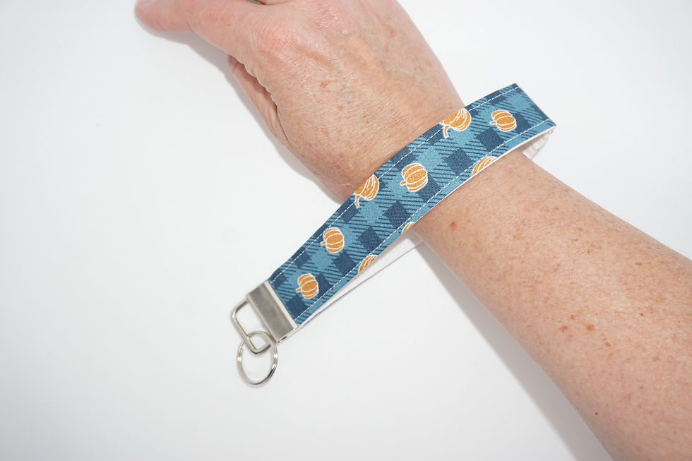 Thumbnail: Fall Blue Plaid with Pumpkins Wristlet Keychain