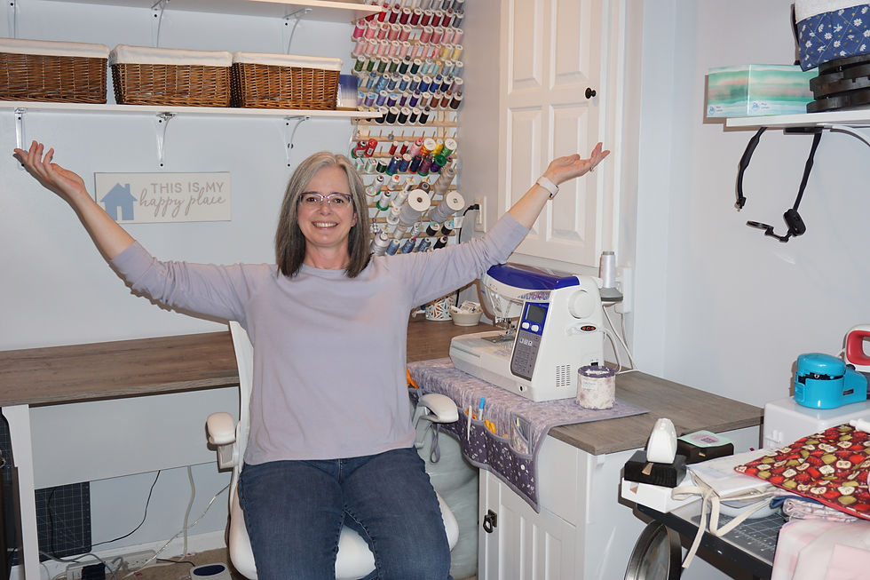 Crafting Therapy Shop owner Rebecca in her sewing space