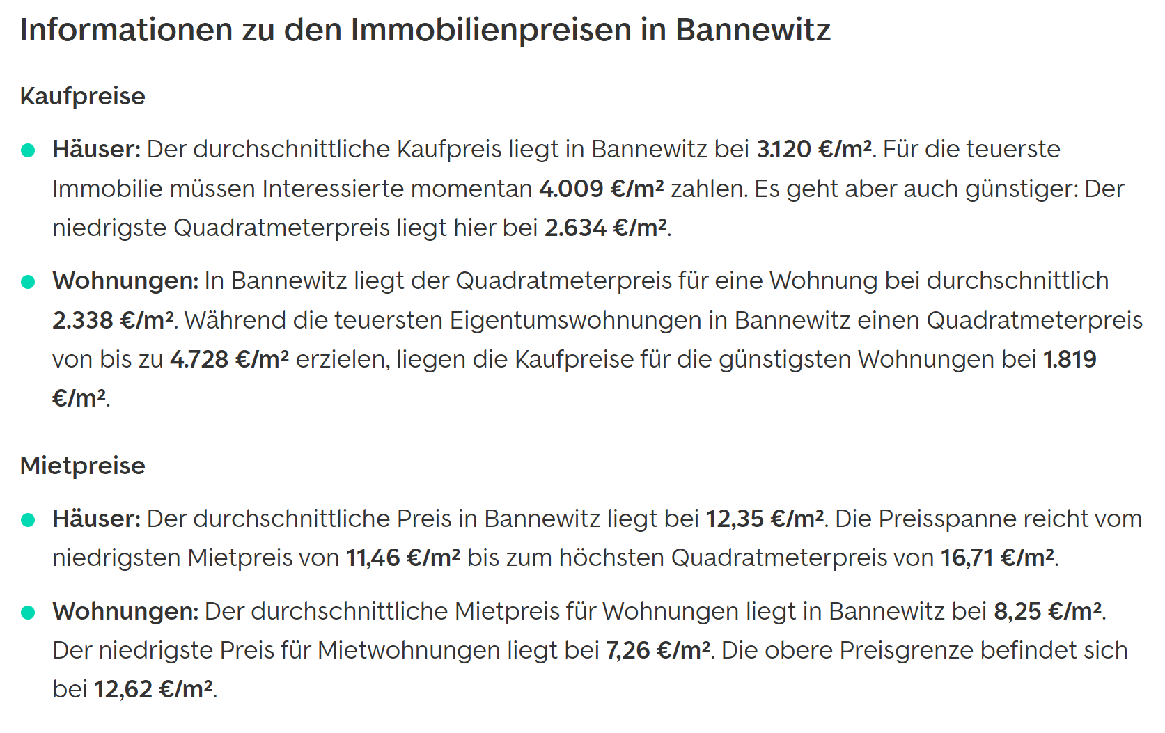 Immobilienpreise Bannewitz 2025, Quelle: Immobilienscout24.de