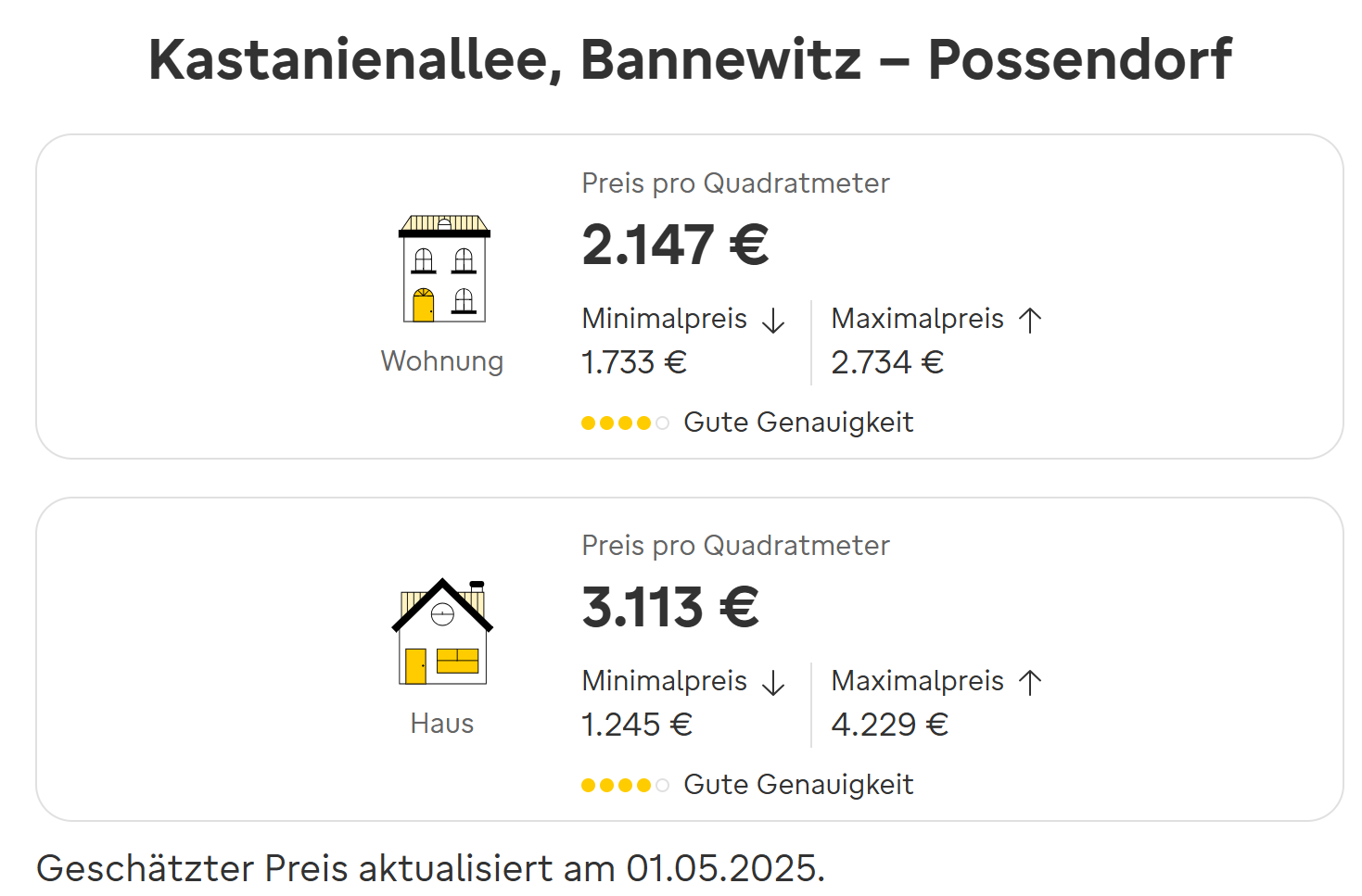 Quadratmeterpreise Possendorf, Kastanienallee, Quelle: Immowelt Preisatlas, Stand 05/2025