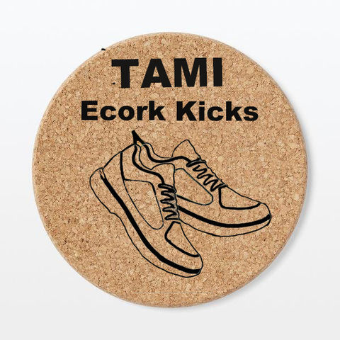 Ecork Kicks cork coaster design for eco-friendly brand concept
