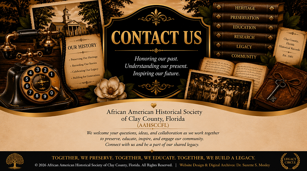 Contact Us heritage banner representing communication, community connections, and African American history in Clay County, Florida.