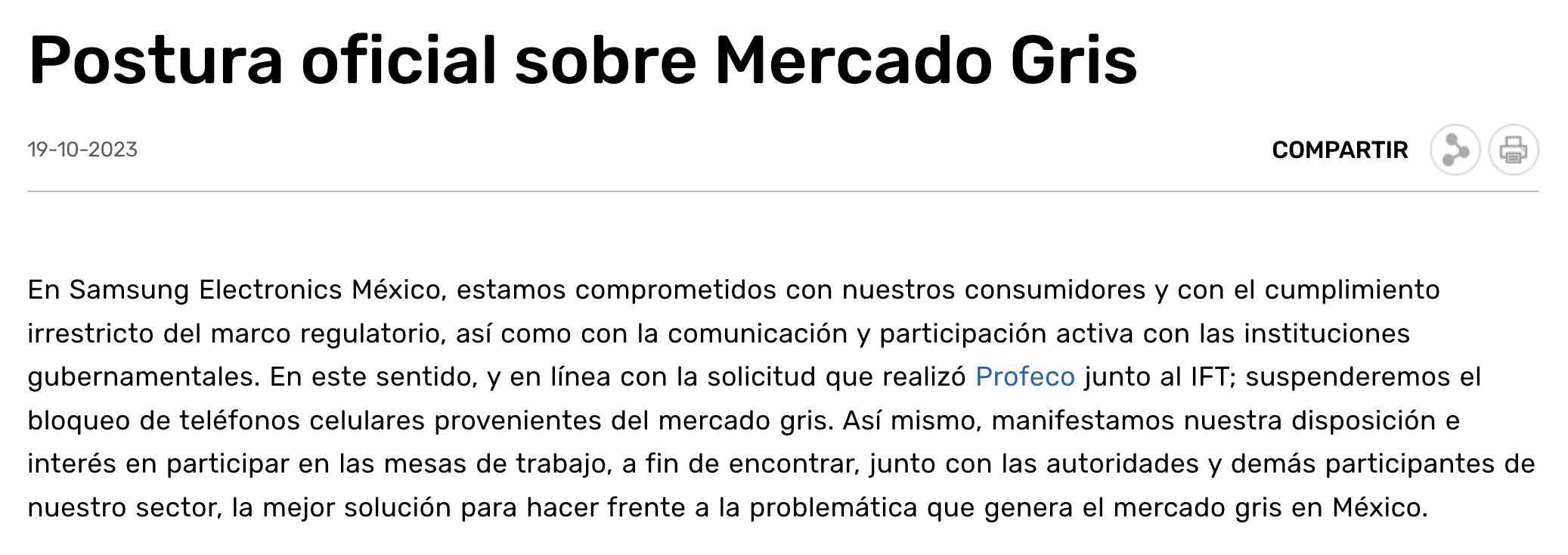 Comunicado Samsung