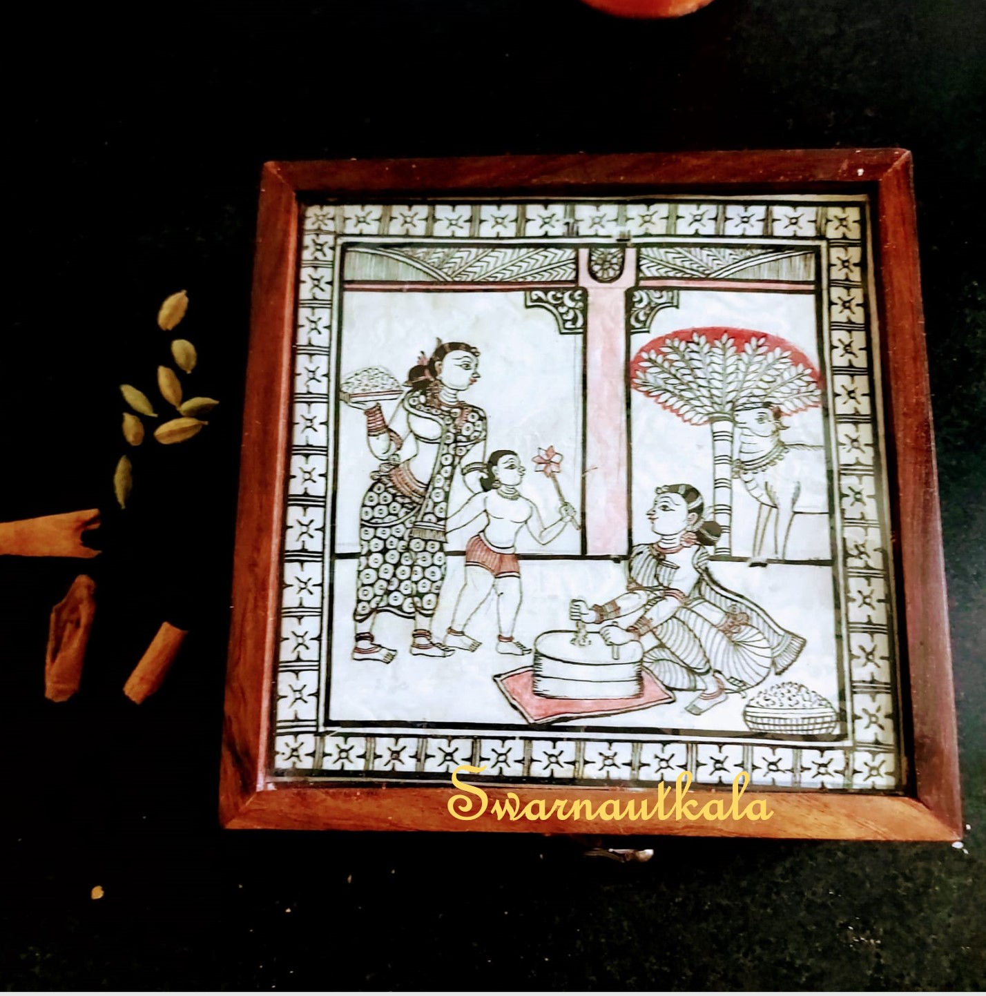 Hand-painted Wooden Masala Dabba