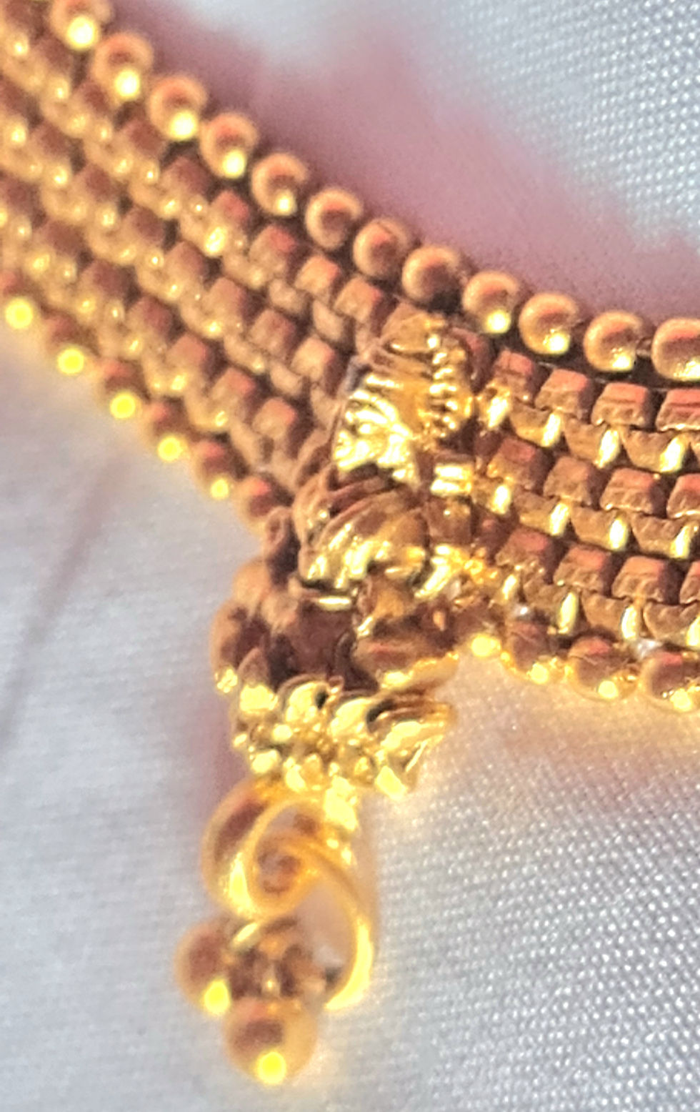 Thumbnail: India Indian gold metal choker necklace Laxmi Lakshmi Goddess red green stone 04