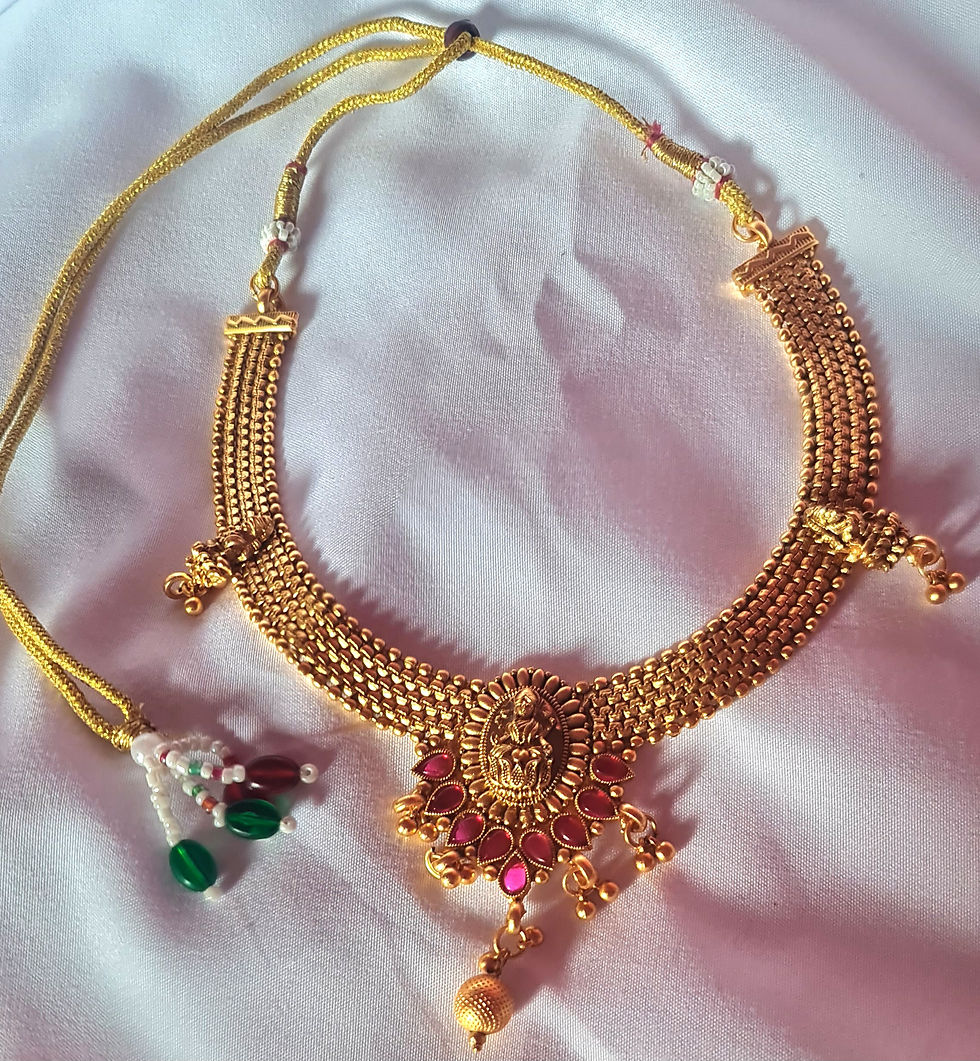 Thumbnail: India Indian gold metal choker necklace Laxmi Lakshmi Goddess & red paste stone