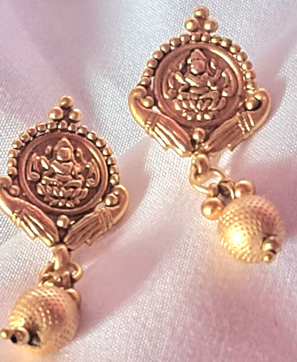 Thumbnail: India Indian gold metal earrings Laxmi Lakshmi (#07) Bollywood Style