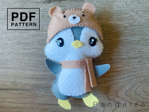 Cute Stuffed Penguin Sewing Pattern Penguin With Bear Hat PDF DIY