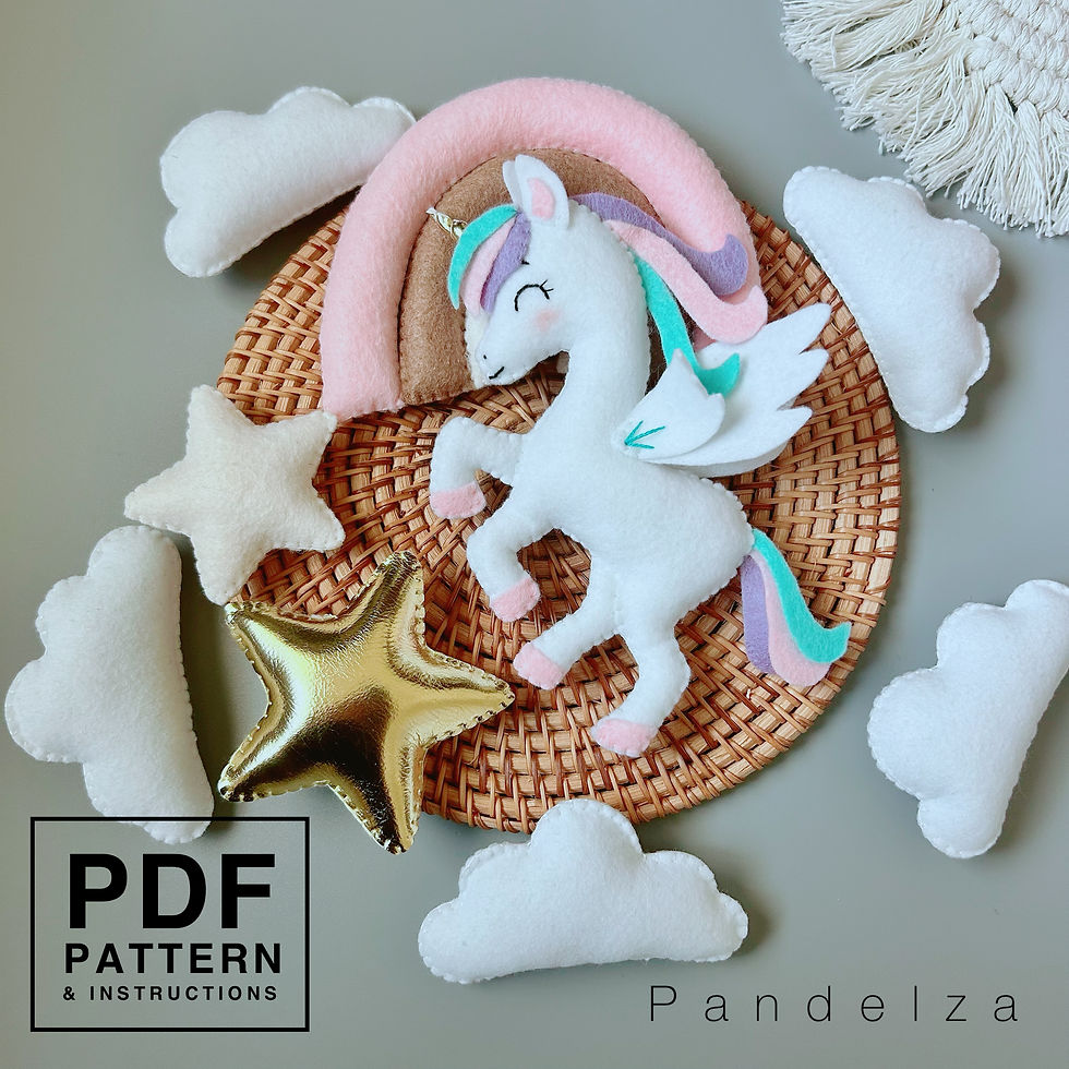 Thumbnail: Unicorn rainbow felt set PDF Pattern. DIY sewing unicorn, rainbow, star, cloud.