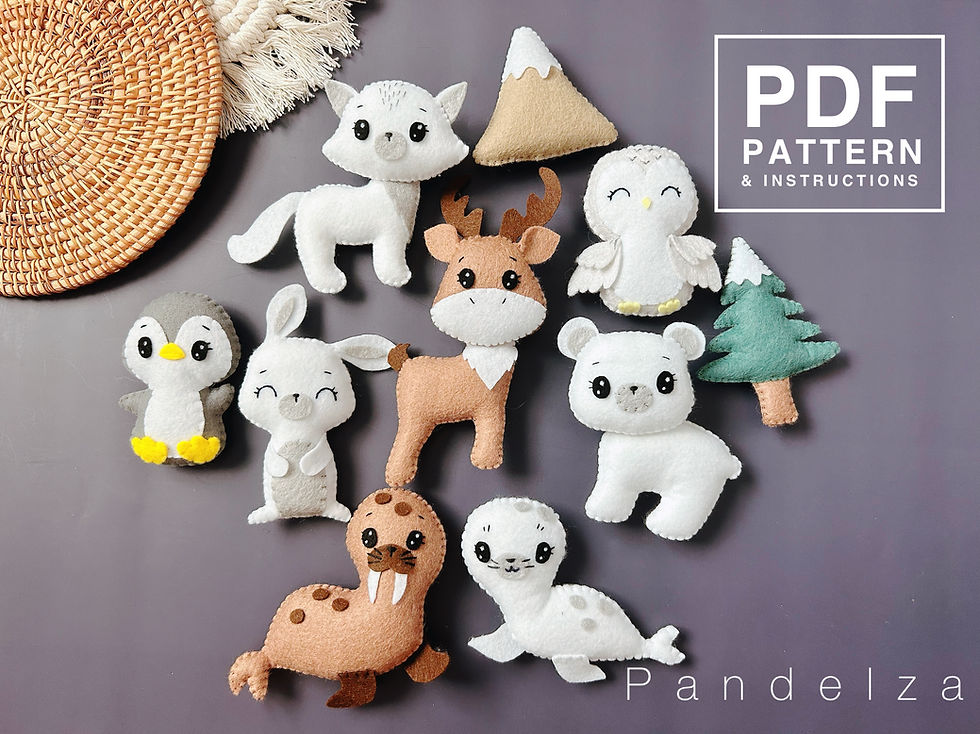Thumbnail: Arctic animals set PDF Pattern. Easy hand sewing felt plush. DIY toys...