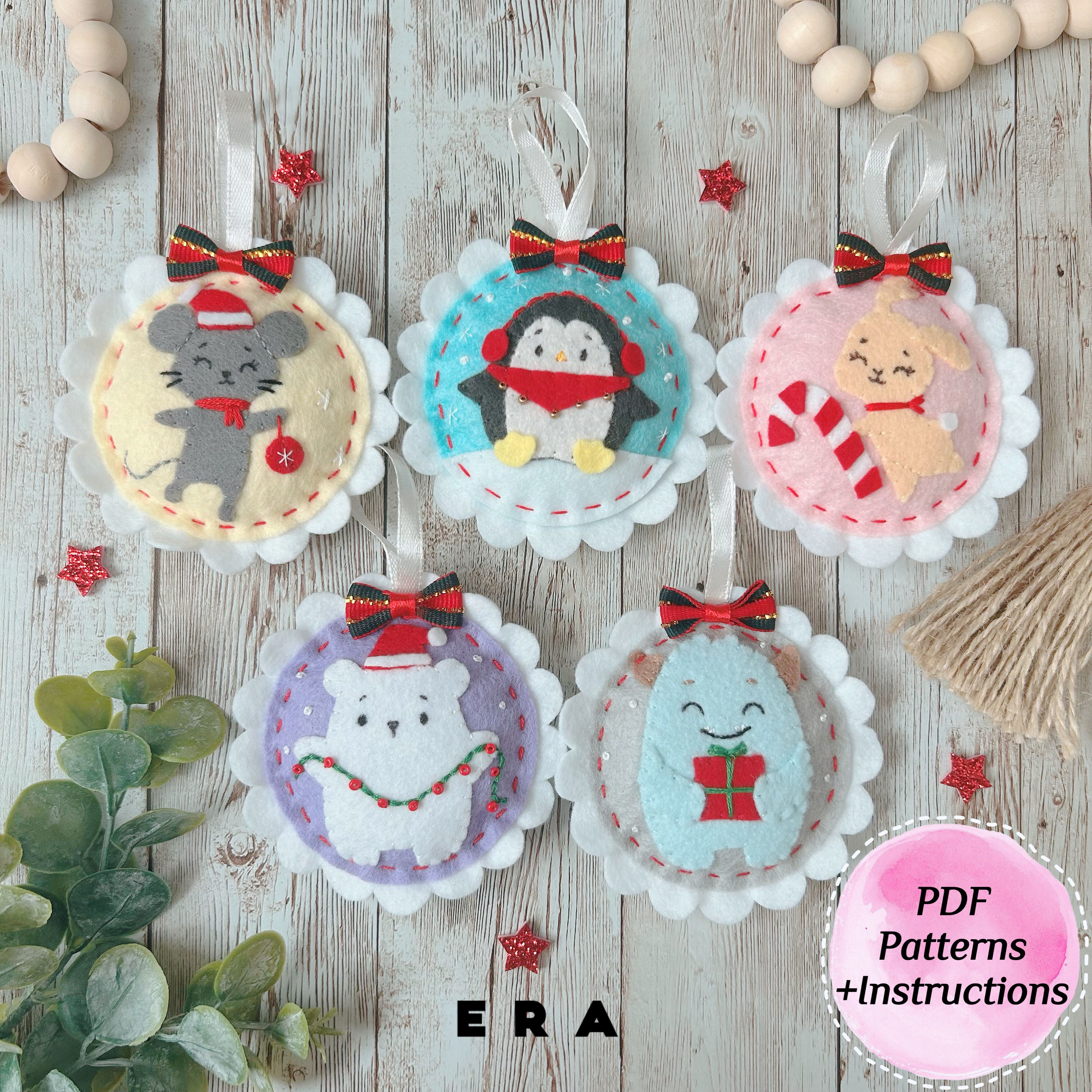 Christmas ornaments set felt PDF Patterns. DIY felt #ornaments #garland #decor