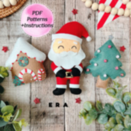 PDF Patterns Christmas set Santa clause, tree, gingerbread house. DIY felt toys.