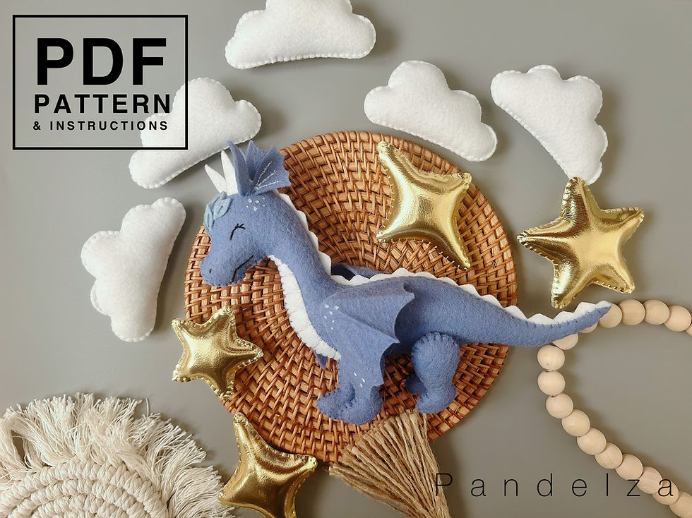 Thumbnail: Dragon set felt PDF Pattern. Dragon, star, diamond, cloud. DIY animal felt toys.