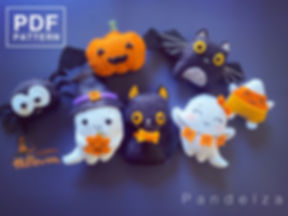 Halloween set of 7 PDF Pattern. DIY felt Halloween softy stuffed toy/ ornament