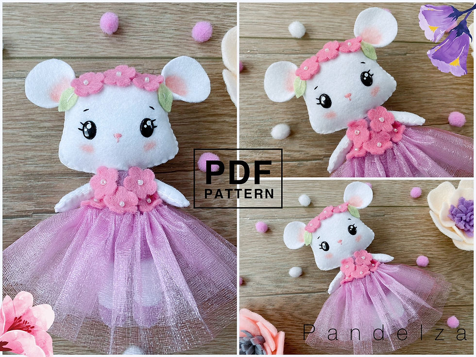 Thumbnail: Mouse doll PDF Pattern. Easy felt pattern with tutorial. DIY mouse dolls.