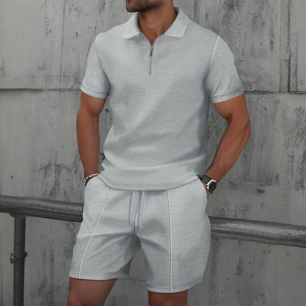 Thumbnail: Waffle Knit Polo & Shorts Set — Zip Neck Co-ord
