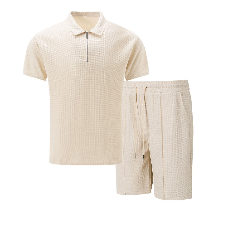 Thumbnail: Waffle Knit Polo & Shorts Set — Zip Neck Co-ord