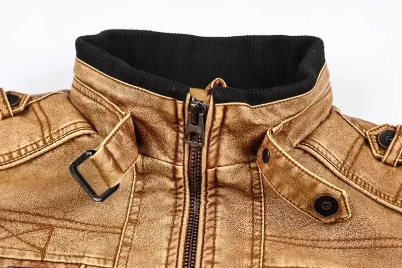 Thumbnail: Leather-Look Collar Jacket — Thick Autumn/Winter