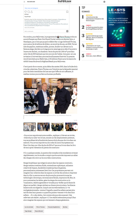 Paperjam article featuring Francois Guglielmina at a luxury real estate and design event