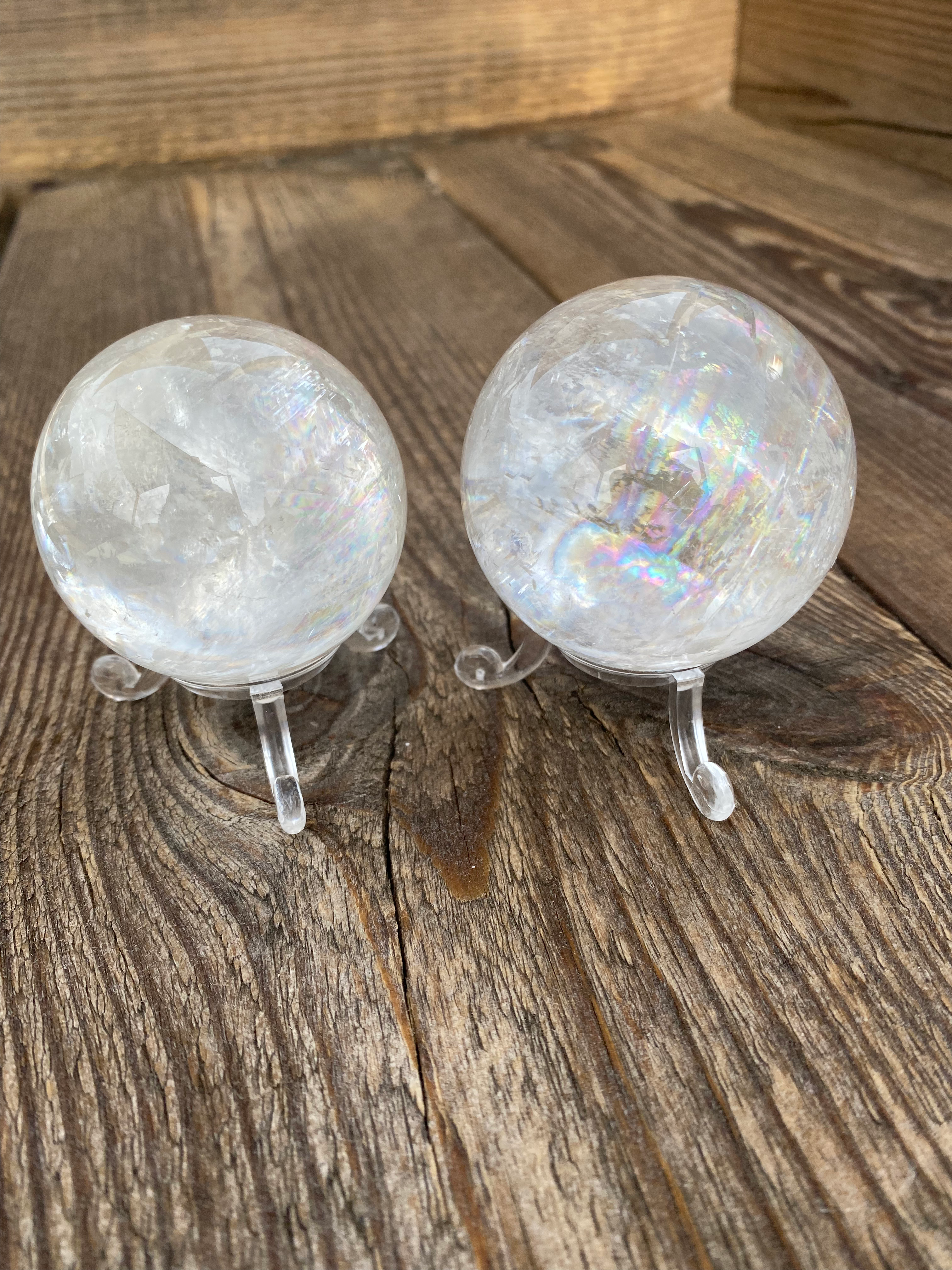 Calcite spheres on stands x2