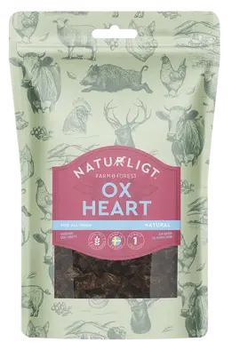 Naturligt® Farm & Forest
Hundgodis
Nettovikt 120g

TRÄNINGSFAVORIT AV SVENSKT OXHJÄRTA
Tärnat oxhjärta av prima svensk nöt är ett excellent superkött och belöning för din hund. 
Rikt på proteiner, aminosyror inklusive taurin, B-vitamin tiamin (B1) och folat (B9), järn, fosfor, kalium, zink och selen.

OXHJÄRTA
100% oxhjärta (nöt)
100% svensk råvara