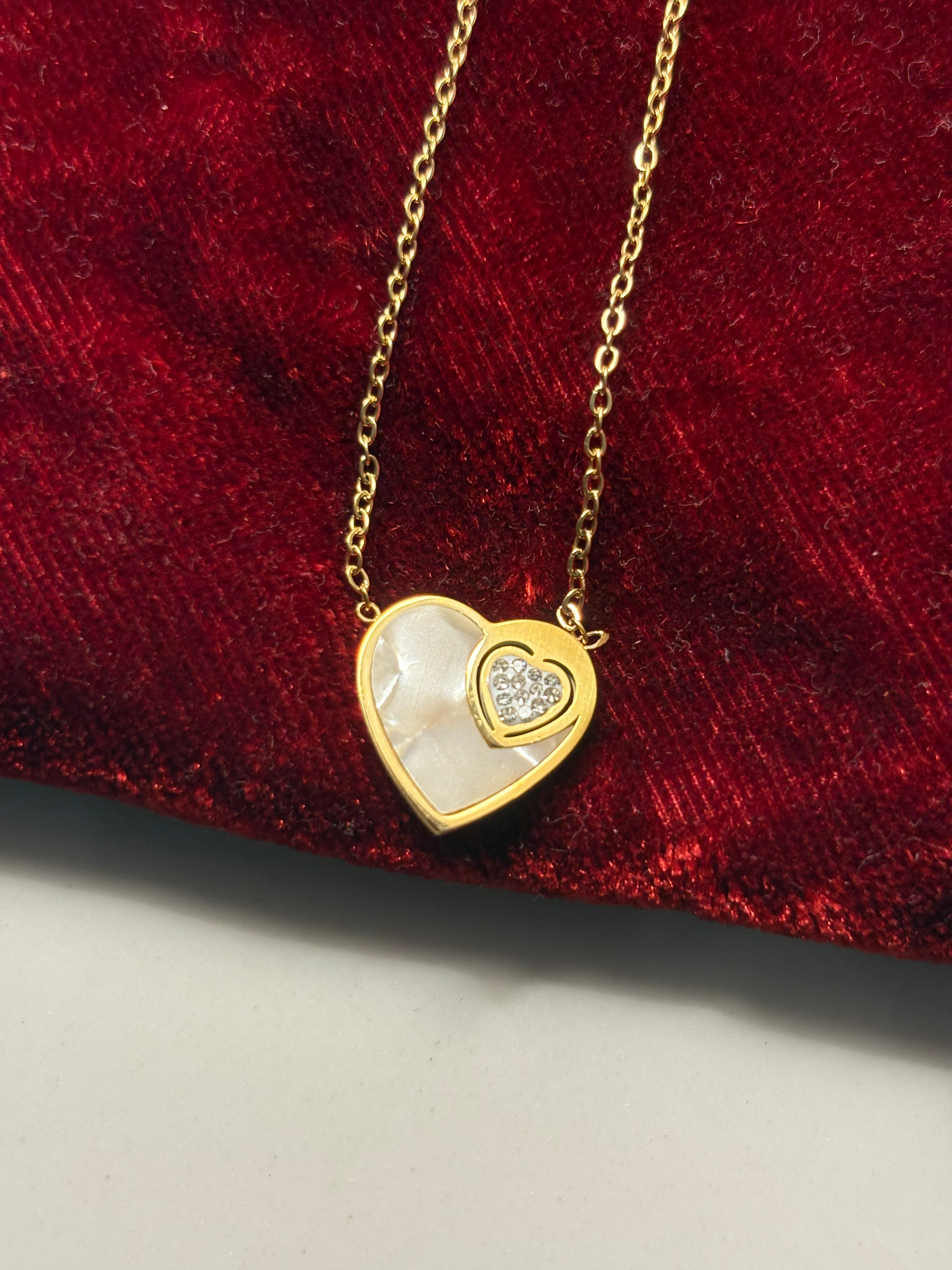 Golden Heart in Heart Necklace 