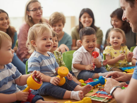 Children participating in a preschool music class, clapping and singing together in western suburbs Melbourne.