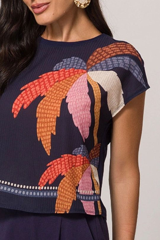 Miniatura: Blusa em Crepe Stripe com Malha Viscose Marinho