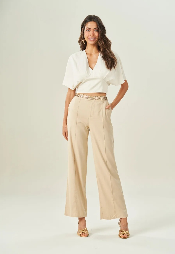 Miniatura: Calça Wide Leg em Plano Viscolinho Bege