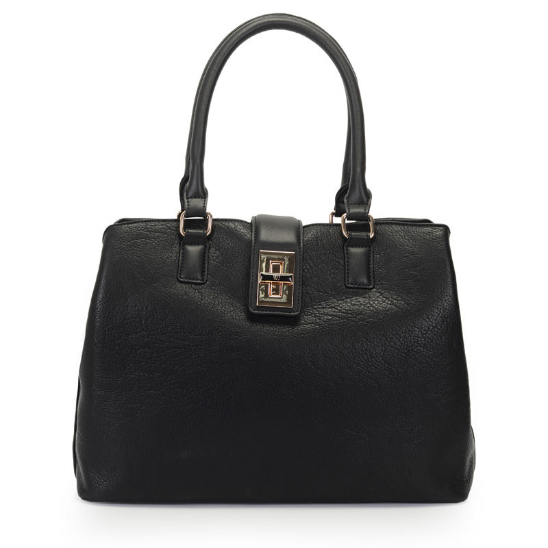 Miniatura: Bolsa Satchel Grande Com Fecho De Metal Preta WJ
