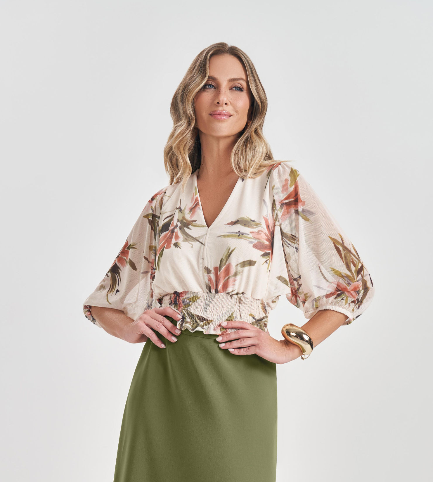 Blusa Manga 3/4 em Tule Estampada