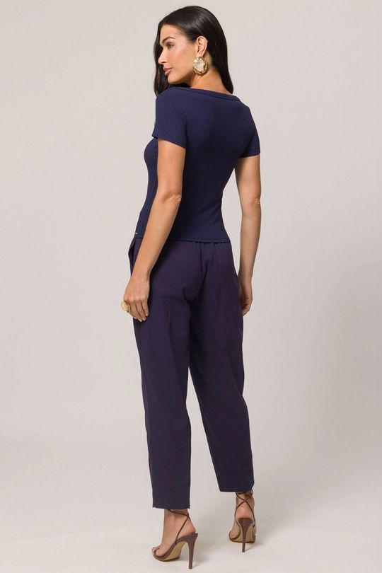 Miniatura: Blusa em Crepe Stripe com Malha Viscose Marinho