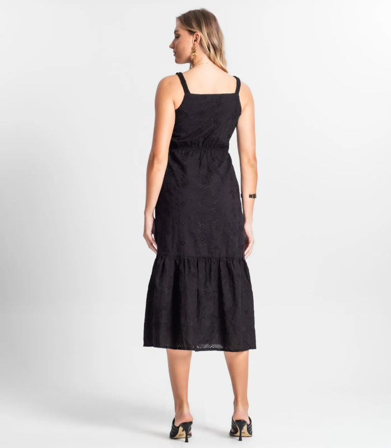 Miniatura: Vestido Midi em Tecido Laise Preto
