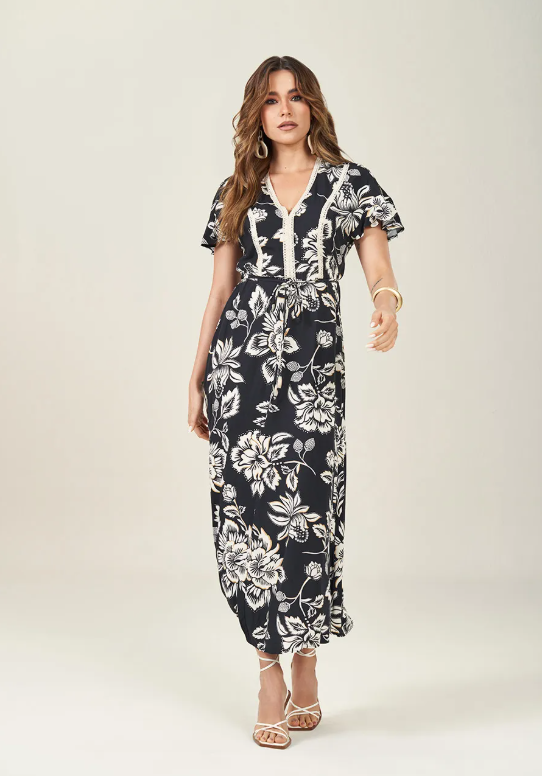 Miniatura: Vestido Longo em Plano Viscose Floral