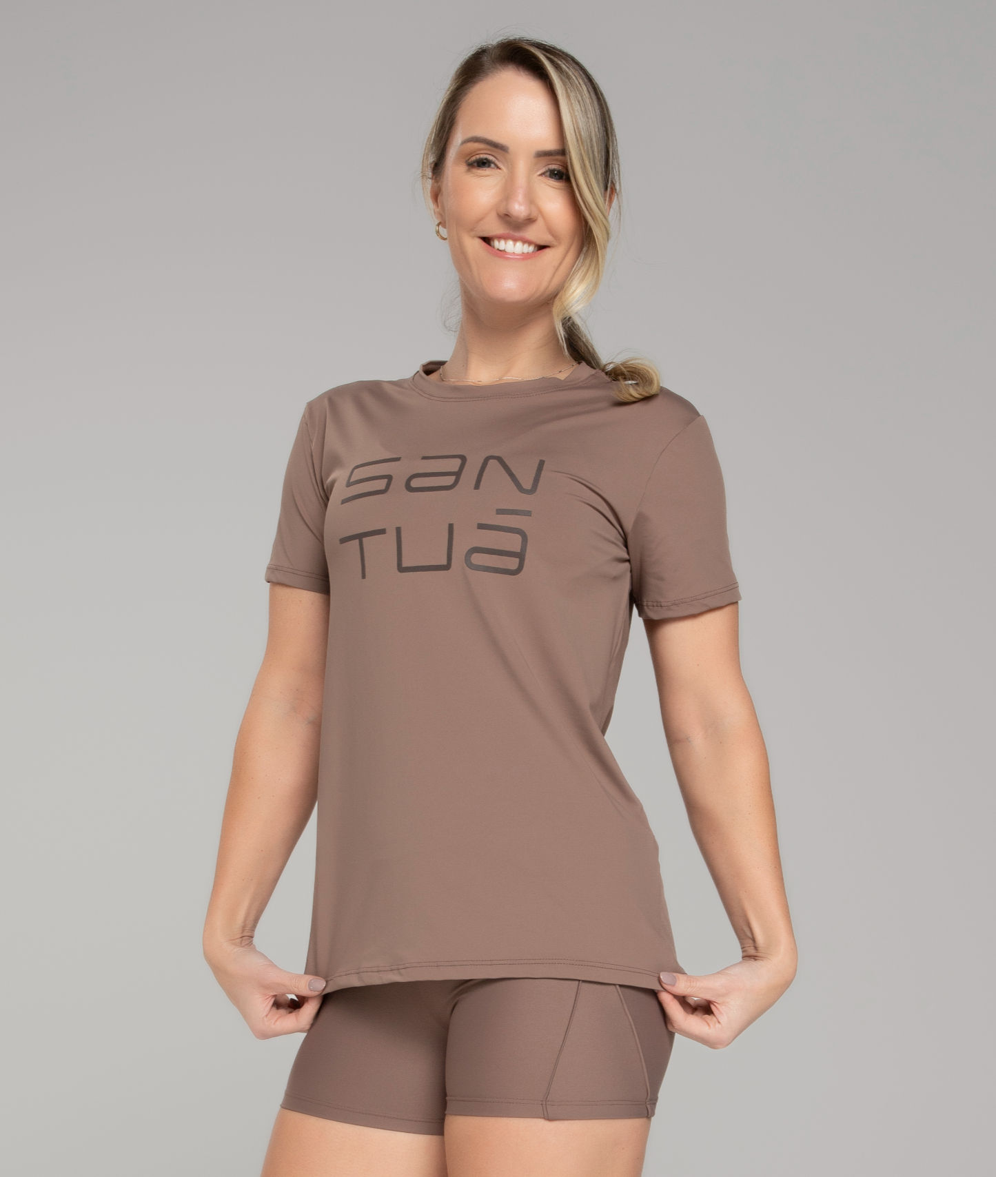 Camiseta Feminina Fitness Castanho