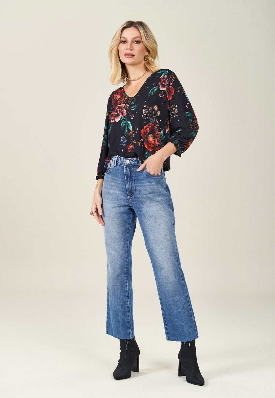 Miniatura: Blusa de Manga 7/8 em Malha Viscose Estampada