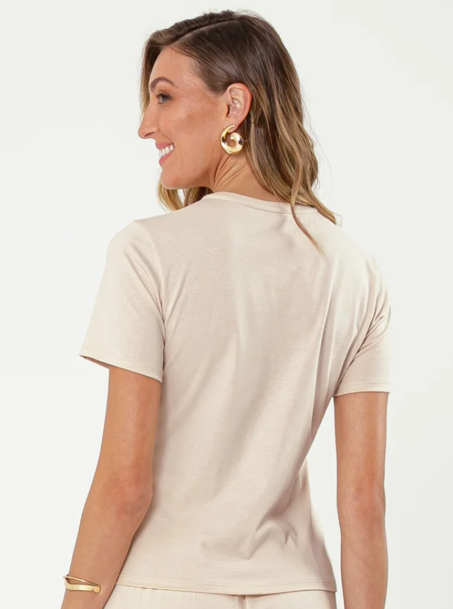 Miniatura: T-shirt Feminina em Algodão Flowers Bege