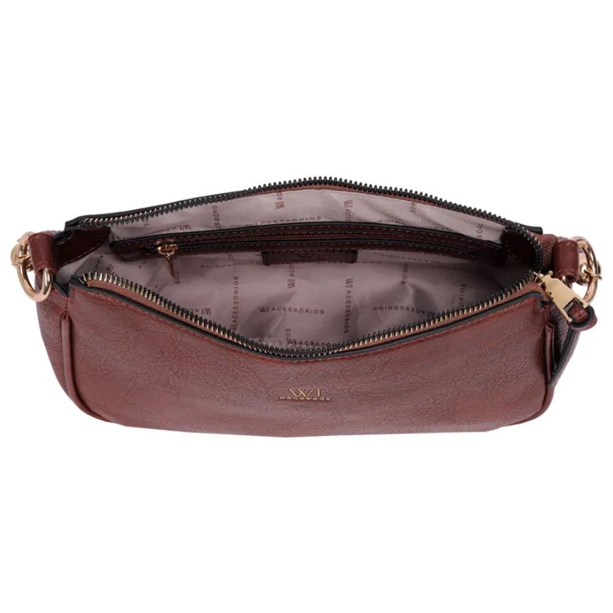 Miniatura: Bolsa Transversal Media Com Alca De Ombro Rolete Tresse Café