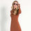 Miniatura: Vestido Midi Canelado de Manga Longa Camel