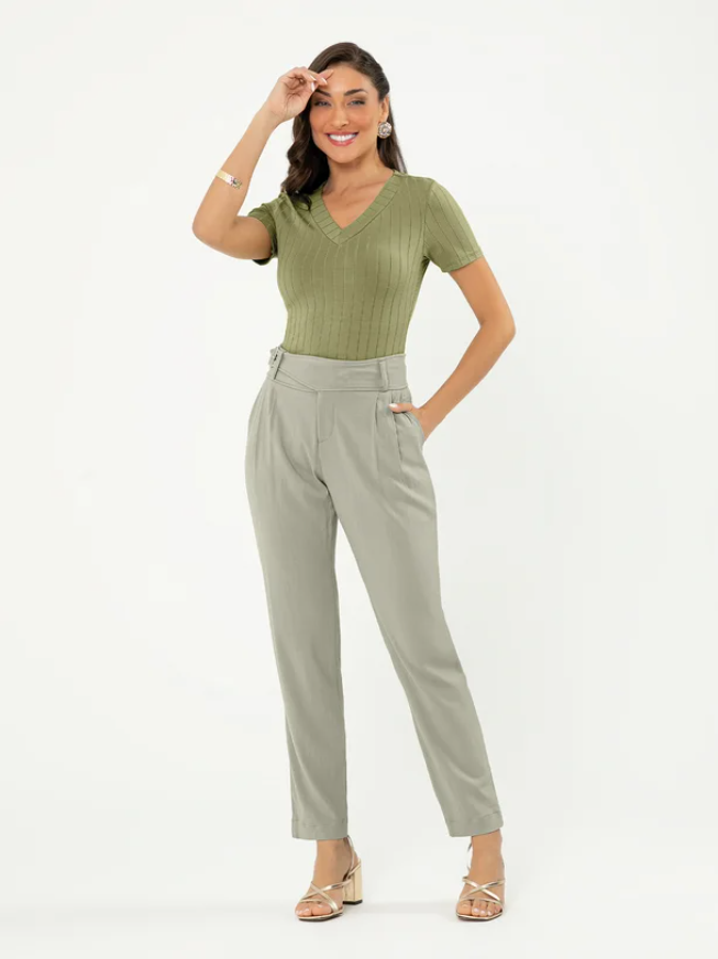 Miniatura: Blusa Decote V Canelada Verde