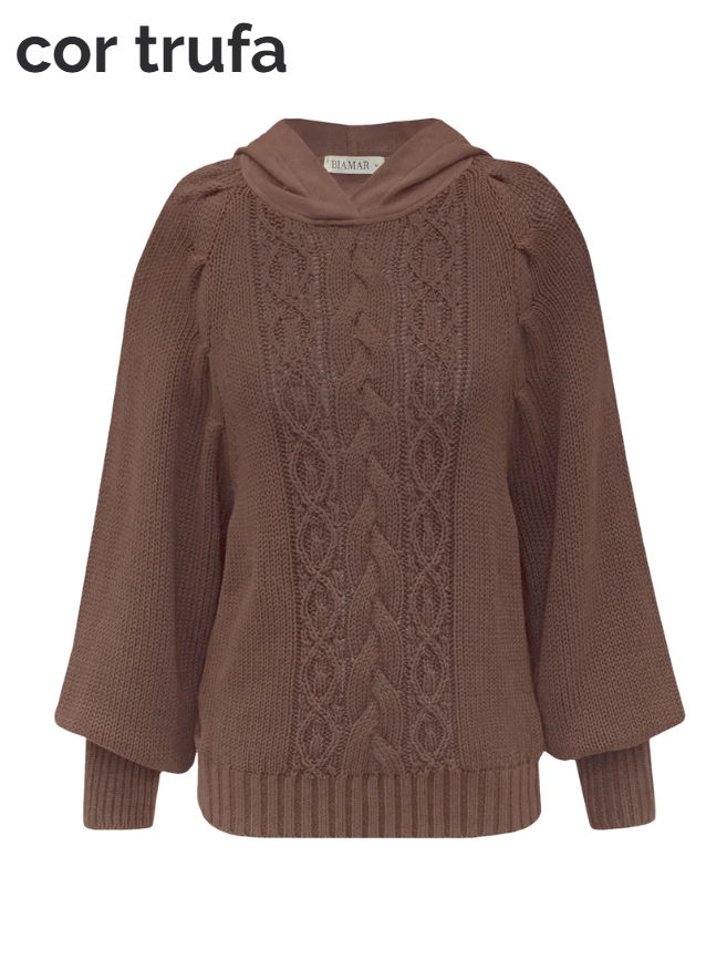 Miniatura: Blusa Biamar Tricot e Moletom Com Capuz Trufa