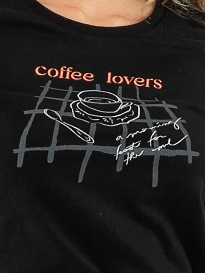 Miniatura: T-shirt Feminina em Algodão Coffe Lovers Preta