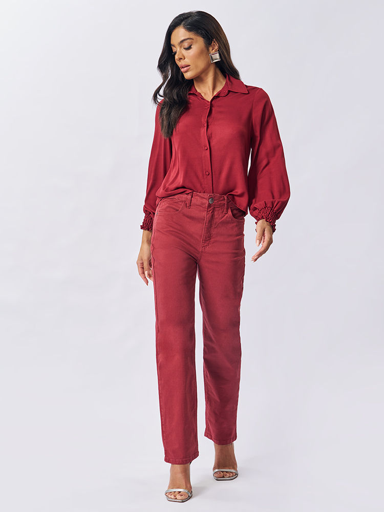 Miniatura: Camisa de Manga Longa em Plano Viscose Lisa Marsala
