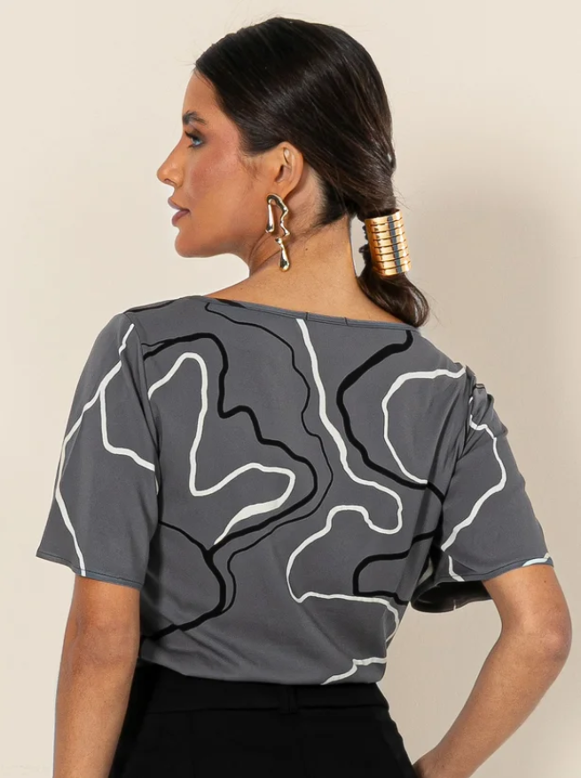 Miniatura: Blusa Decote Gota em Viscose Cinza