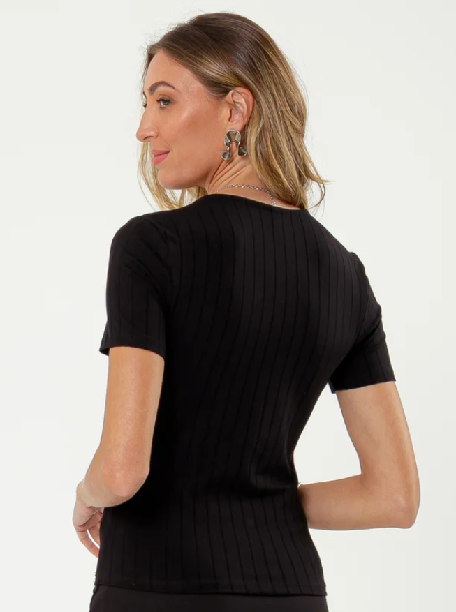 Miniatura: Blusa Decote V Canelada Preto