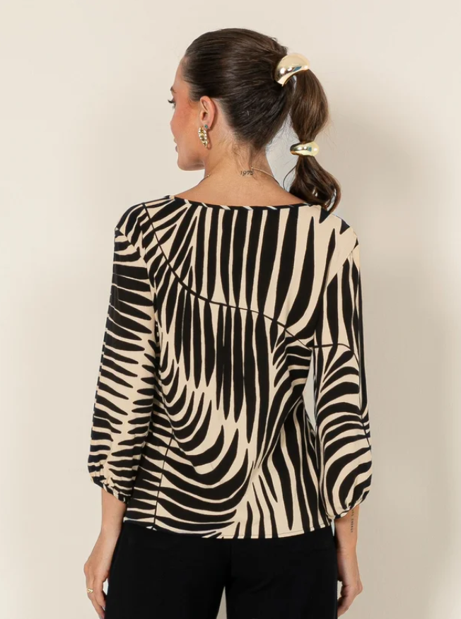 Miniatura: Blusa Decote V em Viscose Manga 3/4 Preto