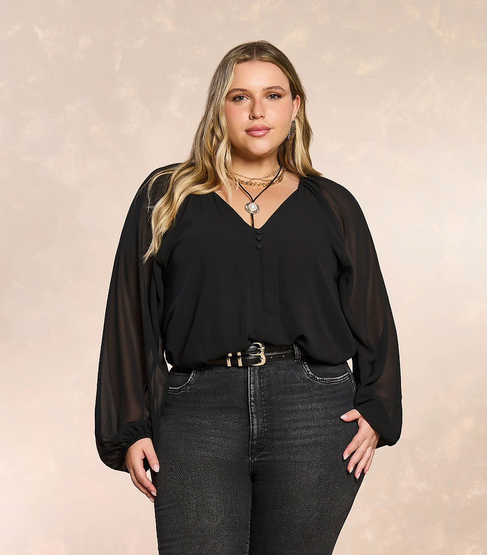 Miniatura: Blusa Manga Longa em Tecido Chiffon Preto