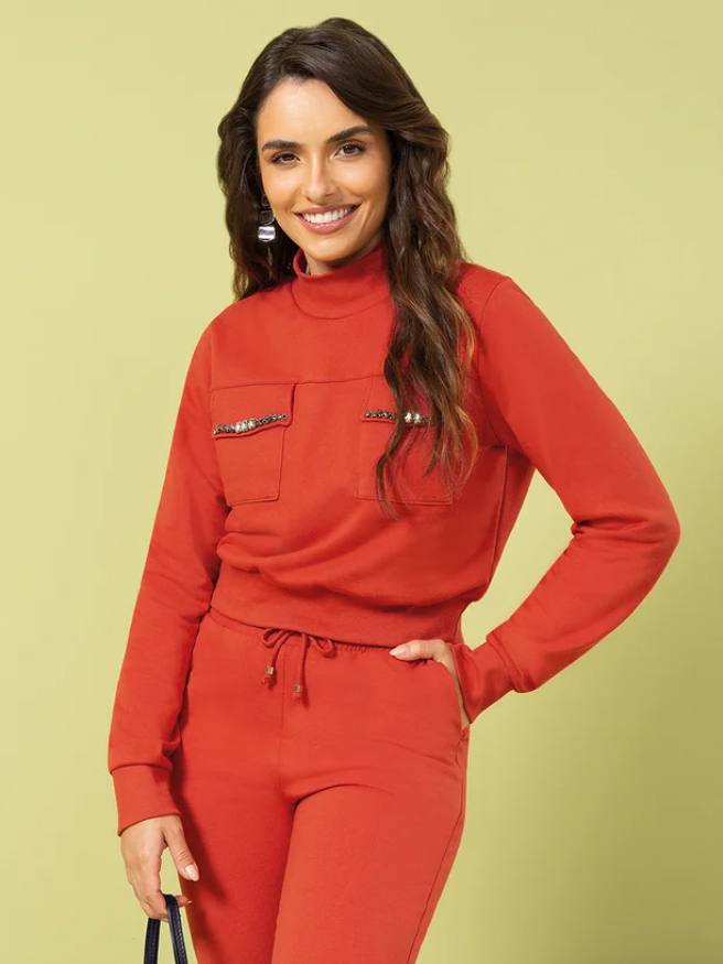Miniatura: Calça Moletom Peluciado Casual Laranja